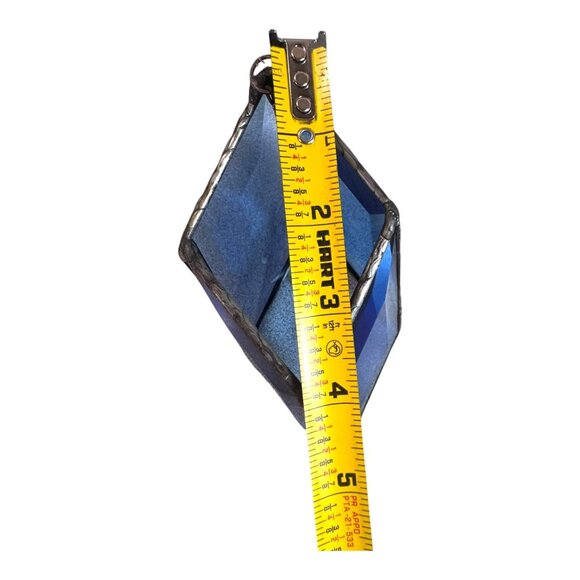 Stained Glass Blue Diamond Hang Ornament Spinner Crystal Prism Garden Suncatcher - Picture 5 of 8